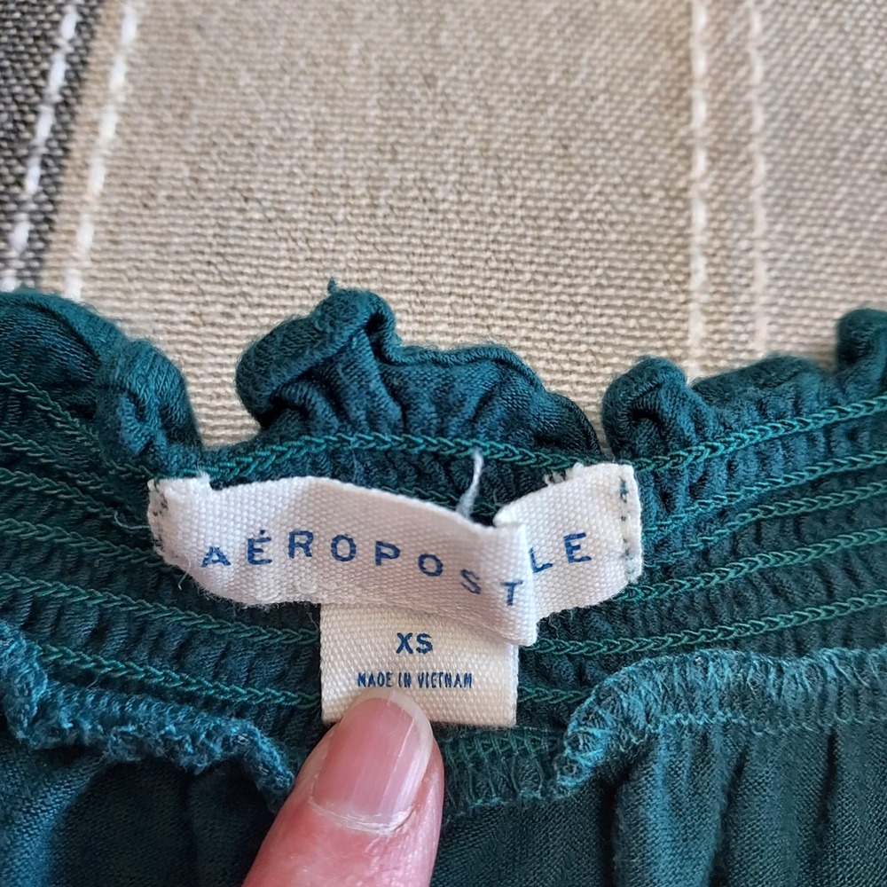 Aeropostale  XS Teal Green Off Shoulder Ruffle Knit Top Festival Boho Peasant - Picture 5 of 7